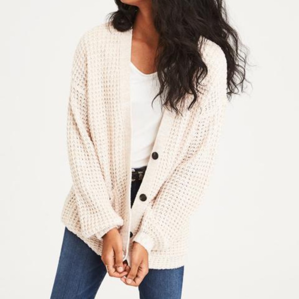American Eagle Slouchy Waffle Cardigan Sweater